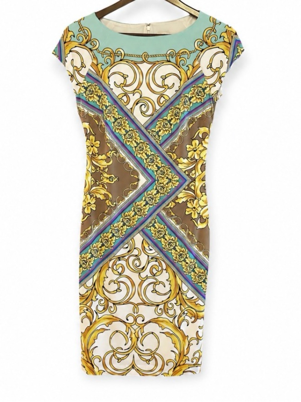 Cache Baroque Scarf Print Bodycon Sheath Dress Medium